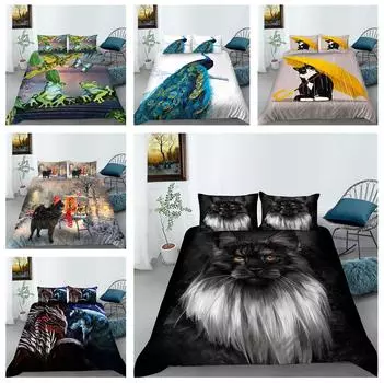 Комплект постельного белья с изображением животных, напечатанный на 3D-принтере, пододеяльник, наволочка, 2/3 шт., покрывало для кровати размера «king-size» в стиле AU/DE/EU/ES, полноразмерная кровать Baby 100x135cm