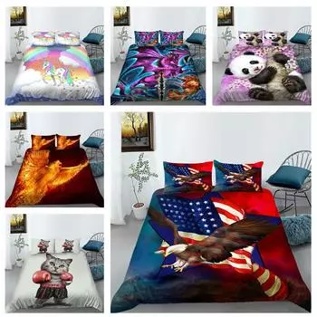 Комплект постельного белья с изображением животных, напечатанный на 3D-принтере, двуспальная кровать, пододеяльник, наволочка, 2/3 шт., быстросохнущее покрывало, роскошное покрывало, домашний текстиль Baby 100x135cm