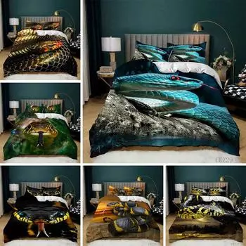 Комплект постельного белья с изображением змеи 3D, односпальная кровать, двуспальная кровать, наволочка, 2/3 шт., мягкое покрывало с изображением животных для мальчика, мужчины, подарок из микрофибры Baby 100x135cm
