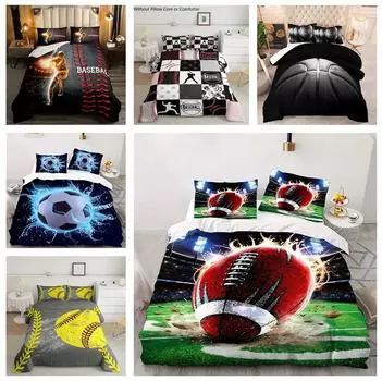 Комплект постельного белья с изображением баскетбола, напечатанный на 3D-принтере, пододеяльник с спортивным пухом, наволочки 2/3 шт., для мальчиков-подростков, покрывало для спортсмена, подарок, двуспальная кровать размера «king-size» Baby 100x135cm