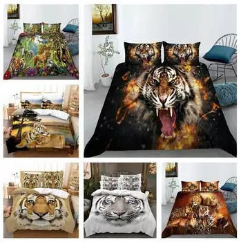 Комплект постельного белья с изображением тигра, напечатанный на 3D-принтере, пододеяльник с изображением свирепого животного, наволочка 2/3 шт., AU/EU/DE, все размеры, покрывало со зверем, подарок для мужчин и мальчиков Baby 100x135cm
