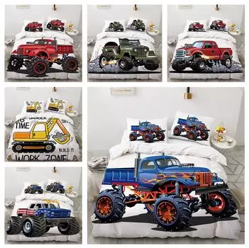 Комплект постельного белья с изображением машинки, напечатанный на 3D-принтере, односпальная двуспальная кровать, пуховый пододеяльник, наволочки, 2/3 шт., покрывала для мальчиков и мужчин, подарки для Австралии, ЕС и Германии, все размеры Baby 100x135cm