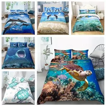 Комплект постельного белья с изображением морских животных, напечатанный на 3D-принтере, односпальная двуспальная кровать, пододеяльник, наволочка, 2/3 шт., покрывало для мальчика-подростка, подарок, супер-королевская кровать Baby 100x135cm