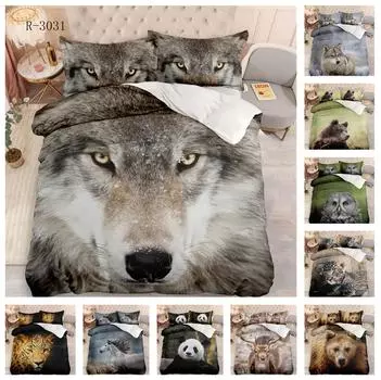 Комплект постельного белья с изображением зверя, напечатанный на 3D-принтере, пододеяльник с пухом в виде лесного животного, наволочки 2/3 шт., покрывала для мальчиков и мужчин, подарки для кроватей размера «king-size» и «queen-size» Baby 100x135cm
