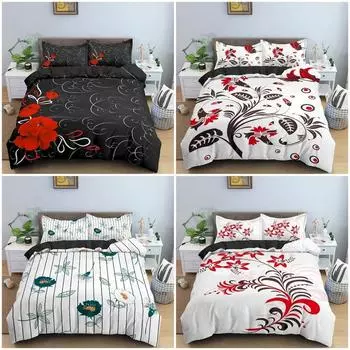 Комплект постельного белья с красивым цветочным узором, мягкий роскошный пододеяльник, комплект из микрофибры, двуспальный, размера King Queen Size 70x133cm 2pcs