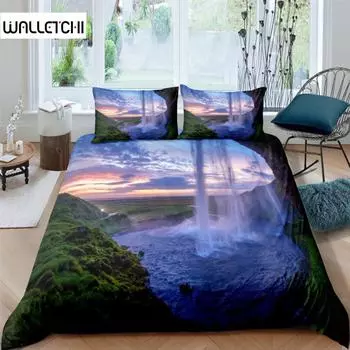 Комплект постельного белья с красивым пейзажем, покрывало с цветочными деревьями, пододеяльник с наволочкой, 2/3 шт., постельное белье размера «king-size», полиэстер, пододеяльник EU single(135x200cm)
