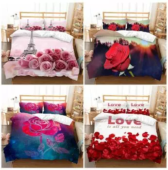 Комплект постельного белья с красной розой, пододеяльник для пары, наволочка, домашний комплект постельного белья, AU/EU/US, полный размер, односпальная/двуспальная кровать, украшение для дома Baby 100x135cm