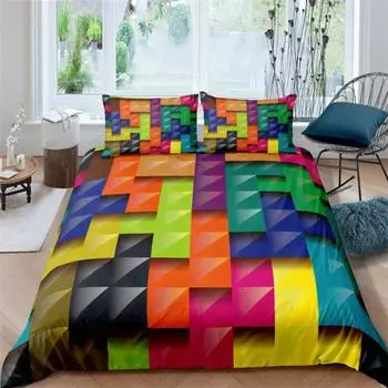 Комплект постельного белья с красным светящимся многоугольным сетчатым узором, 135200 Набор пододеяльника с наволочкой, 260220 Покрывало Черный чехол на одеяло EU Single 135x200cm