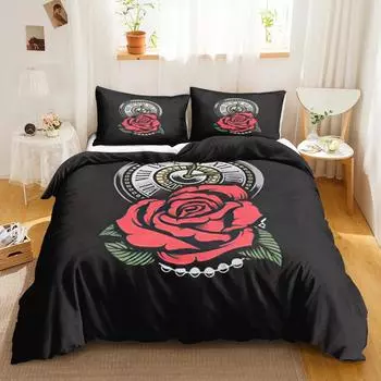 Комплект постельного белья с красными розами, мягкий, роскошный, 3D, комплект постельного белья для двоих, 2/3 предмета, романтическое одеяло из полиэстера с застежкой-молнией 70x133cm 2pcs