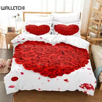 Комплект постельного белья с красными розами Queen King Full 3D Floral With Pillow Cover Set For Single Double Bed Gift to Valentine s Day EU single(135x200cm)