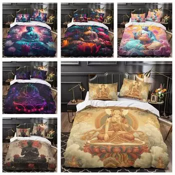 Комплект постельного белья с красочной 3D статуей Будды, комната верующего Будды, женский пуховый пододеяльник, наволочка, 2/3 шт., модный быстросохнущий чехол Baby 100x135cm