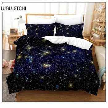 Комплект постельного белья с красочным изображением звездного неба и галактики, декоративный комплект пододеяльников с изображением космоса, черное покрывало на тему Млечного пути для детей и подростков EU single(135x200cm)