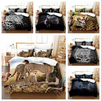 Комплект постельного белья с леопардовым принтом 3D HD с изображением животных, пододеяльник, наволочка 2/3 шт., роскошное покрывало для детей, мужчин, подростков, подарок Baby 100x135cm