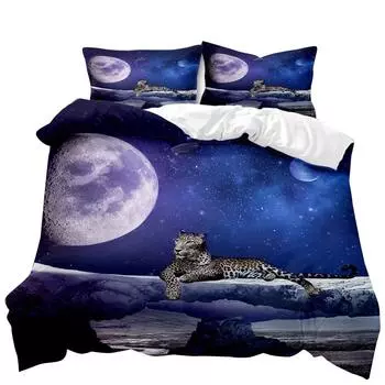 Комплект постельного белья с леопардовым принтом, комплект постельного белья с изображением дикого гепарда и луны, двуспальный королевский размер, полиэстеровый пододеяльник 70x133cm 2pcs