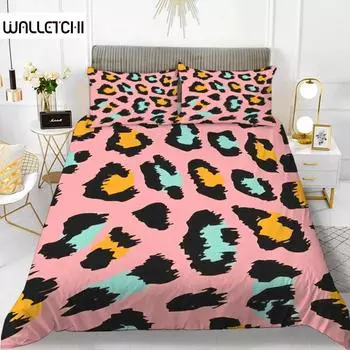 Комплект постельного белья с леопардовым принтом, розовый, шикарный, для девочек, комплект постельного белья с принтом гепарда для мальчика-подростка, полиэстер, наволочка с изображением диких животных EU single(135x200cm)