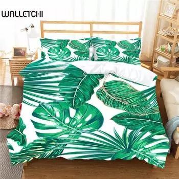 Комплект постельного белья с листьями Queen Size Гавайский комплект постельного белья с тропическими листьями King Microfiber Green Leaves Branches Quilt Cover EU single(135x200cm)