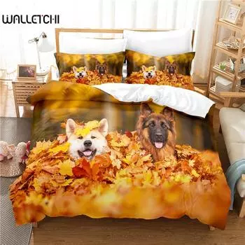 Комплект постельного белья с милой собачкой, комплект пододеяльников, комплект постельного белья с 3D-печатью, комплект постельного белья размера «queen size», модный дизайн EU single(135x200cm)