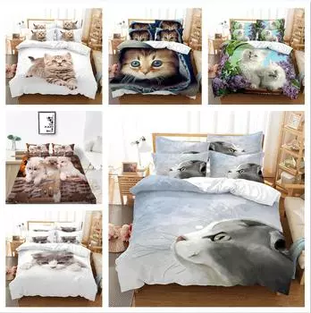 Комплект постельного белья с милым котом, одеяло и наволочка, односпальная двуспальная кровать, полноразмерное постельное белье с рисунком животных, можно стирать на молнии, супер удобное постельное белье DE 100x135cm