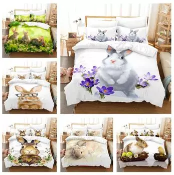 Комплект постельного белья с милым 3D кроликом, пододеяльник с животным пухом, наволочка 2/3 шт., роскошный пасхальный домашний текстиль, комплект пододеяльников, украшение для спальни Baby 100x135cm