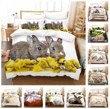 Комплект постельного белья с милым 3D кроликом, пасхальный пуховой пододеяльник с животными, наволочка из 2/3 предметов, односпальная двуспальная кровать, роскошный домашний текстиль, комплект пододеяльников, подарок Baby 100x135cm