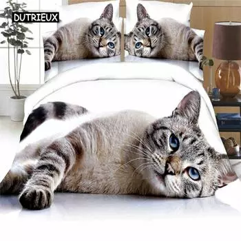 Комплект постельного белья с милым принтом волков, кошек и собак, милый пододеяльник с изображением диких животных, покрывало с наволочками на заказ EU single(135x200cm)