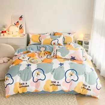 Комплект постельного белья с милым медведем из 100% хлопка в мультяшном стиле, комплект постельного белья Queen King, удобное одеяло с 2 наволочками 160x210cm Single 3Pc
