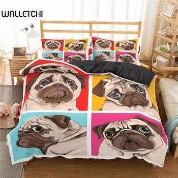 Комплект постельного белья с милыми животными, мультяшный мопс, пододеяльник, комплекты для детей, покрывало Queen King Twin Single Size, полиэстеровое одеяло EU single(135x200cm)