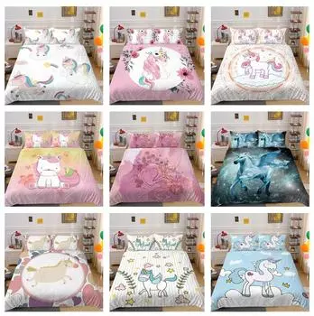Комплект постельного белья с мультяшным единорогом, пододеяльник и наволочка с мультяшными животными, комплект постельного белья из 2/3 предметов для детских комнат и комнат для девочек Baby 100x135cm