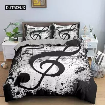 Комплект постельного белья с музыкальными нотами, пододеяльник, набор с клавишами пианино, комплект постельного белья с классической музыкой, мелодия, одеяло, покрывало для детей, мальчиков и девочек EU single(135x200cm)