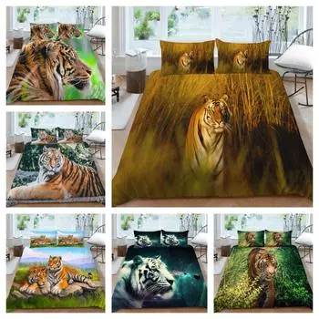 Комплект постельного белья с наволочкой Пододеяльники с наволочкой Домашний текстиль с 3D-принтом тигра Single 135x200cm