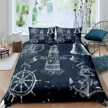 Комплект постельного белья с односторонним принтом из 3 предметов, одеяло, пиратский парусник, пододеяльник, постельное белье с изображением океана, подушки, удобные покрывала EU single(135x200cm)