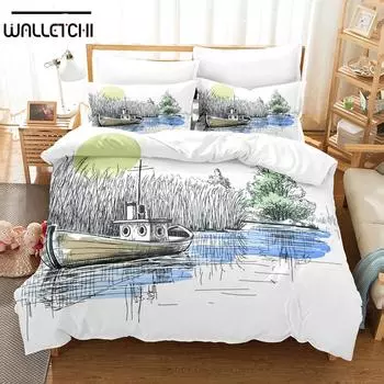 Комплект постельного белья с парусником, напечатанный на 3D принтере, пододеяльник с наволочкой, двуспальная кровать, односпальная кровать размера «king-size» EU single(135x200cm)