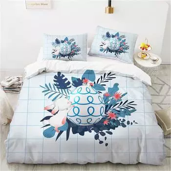 Комплект постельного белья с пасхальными яйцами размера «king-queen-size» с изображением мультяшного кролика, пододеяльник с наволочкой для детей и взрослых в качестве поздравлений и подарков EU single(135x200cm)