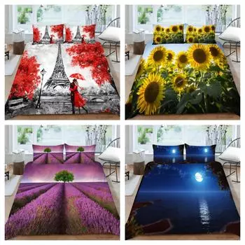 Комплект постельного белья с пейзажем и 3D принтом, королева, один размер, домашние покрывала, мягкое пододеяльник, детское пододеяльник для подростков UK Single 135x200cm