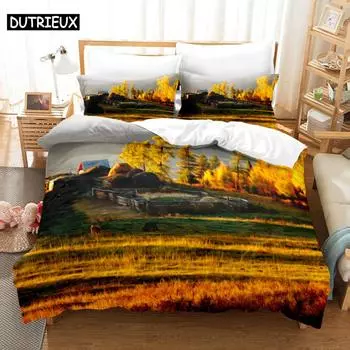 Комплект постельного белья с пейзажной живописью, пододеяльник, 3d постельное белье, цифровая печать, постельное белье, королевский размер, комплект постельного белья, модный дизайн EU single(135x200cm)&set