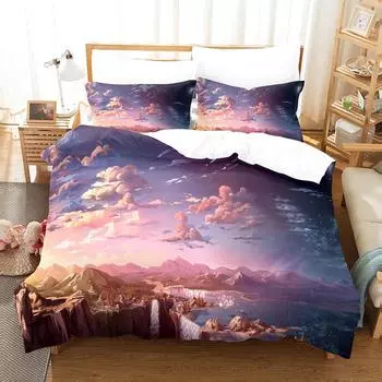 Комплект постельного белья с пейзажной тематикой «Горы, море, розовое облако» для девочек и женщин, комплект постельного белья из полиэстера, покрывало King Queen 70x133cm 2pcs
