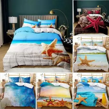Комплект постельного белья с пляжной тематикой Blue Ocean Duvet Cover Set Starfish Coastal Bedding Beach QueenKingFull Polyester Blanket 70x133cm 2pcs