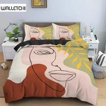 Комплект постельного белья с портретом в скандинавском стиле с абстрактным персонажем и пододеяльником King Size, полиэстер, современный стиль, декор комнаты EU single(135x200cm)