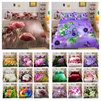 Комплект постельного белья с принтом цветов, полноразмерные покрывала из микрофибры для девочек-подростков, роскошный высококлассный декор для спальни UK Single 135x200cm