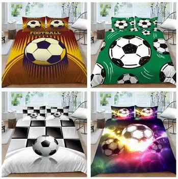Комплект постельного белья с принтом на футбольную тематику, пододеяльник с изображением футбола, наволочка, комплект из 2/3 предметов, ткань из микрофибры, AU/EU/US, полноразмерное украшение для дома Baby 100x135cm