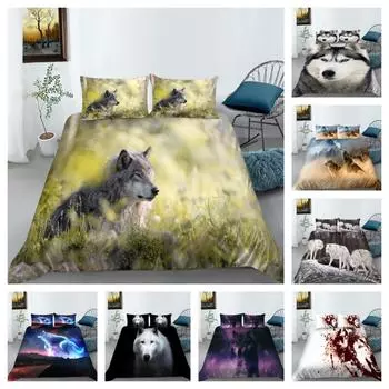 Комплект постельного белья с принтом волка, пододеяльник, мягкий дышащий комплект постельного белья, одежда для дома, спальни, наволочка из трех предметов Single 135x200cm