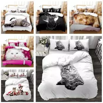 Комплект постельного белья с принтом питомца и кота, комплект постельного белья, пододеяльник, наволочка, простыня/двойной король, 2/3 предмета, украшение для спальни Baby 100x135cm