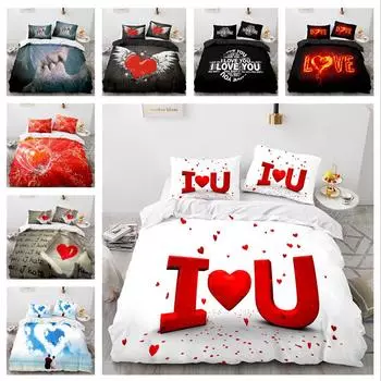 Комплект постельного белья с принтом серии Sweet Love, полноразмерная односпальная двуспальная кровать, белый пододеяльник с рисунком любовника, супермягкое дышащее постельное белье на молнии DE 100x135cm