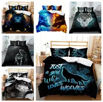 Комплект постельного белья с принтом волка, персонализированный модный пододеяльник и наволочка, полноразмерный комплект из микрофибры, 3D-печать, удобное украшение для дома UK Single 135x200cm