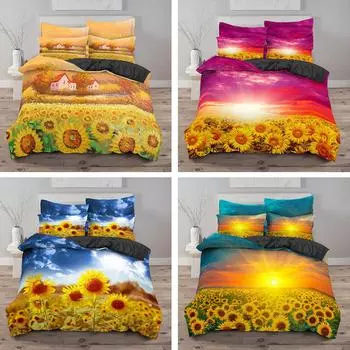 Комплект постельного белья с принтом подсолнечника, пододеяльник и наволочка для спальни, двуспальная кровать/двуспальная кровать, полный размер, AU/EU/US DE 100x135cm