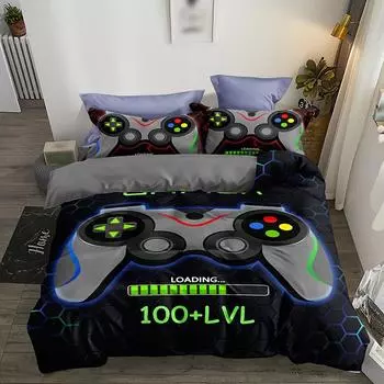Комплект постельного белья с принтом мультяшного геймпада для мальчиков и подростков, мягкий, удобный пододеяльник для спальни и гостевой комнаты 135X200cm