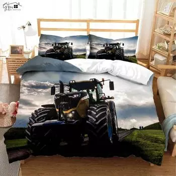 Комплект постельного белья с принтом Farm Cool Tractor 3D, пододеяльник, наволочка, комплект из трех предметов, 100% полиэстер EU 135x200cm 2PCS