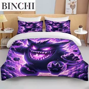 Комплект постельного белья с принтом покемонов генгара, мультяшный аниме-пододеяльник, одеяло, наволочка для мальчиков и девочек, детский комплект постельного белья для взрослых, роскошь EU single(135x200cm)