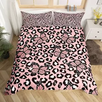 Комплект постельного белья с принтом гепарда King Queen, пододеяльник с бабочками, покрывало из меха животных, покрывало из полиэстера с принтом джунглей и дикой природы 70x133cm 2pcs