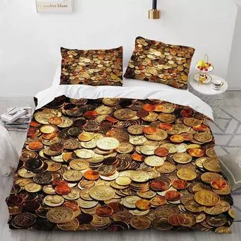 Комплект постельного белья с принтом «Деньги» и «Золотые монеты», мягкий, удобный, двуспальный, размера «king-size», для подростков и взрослых 70x133cm 2pcs